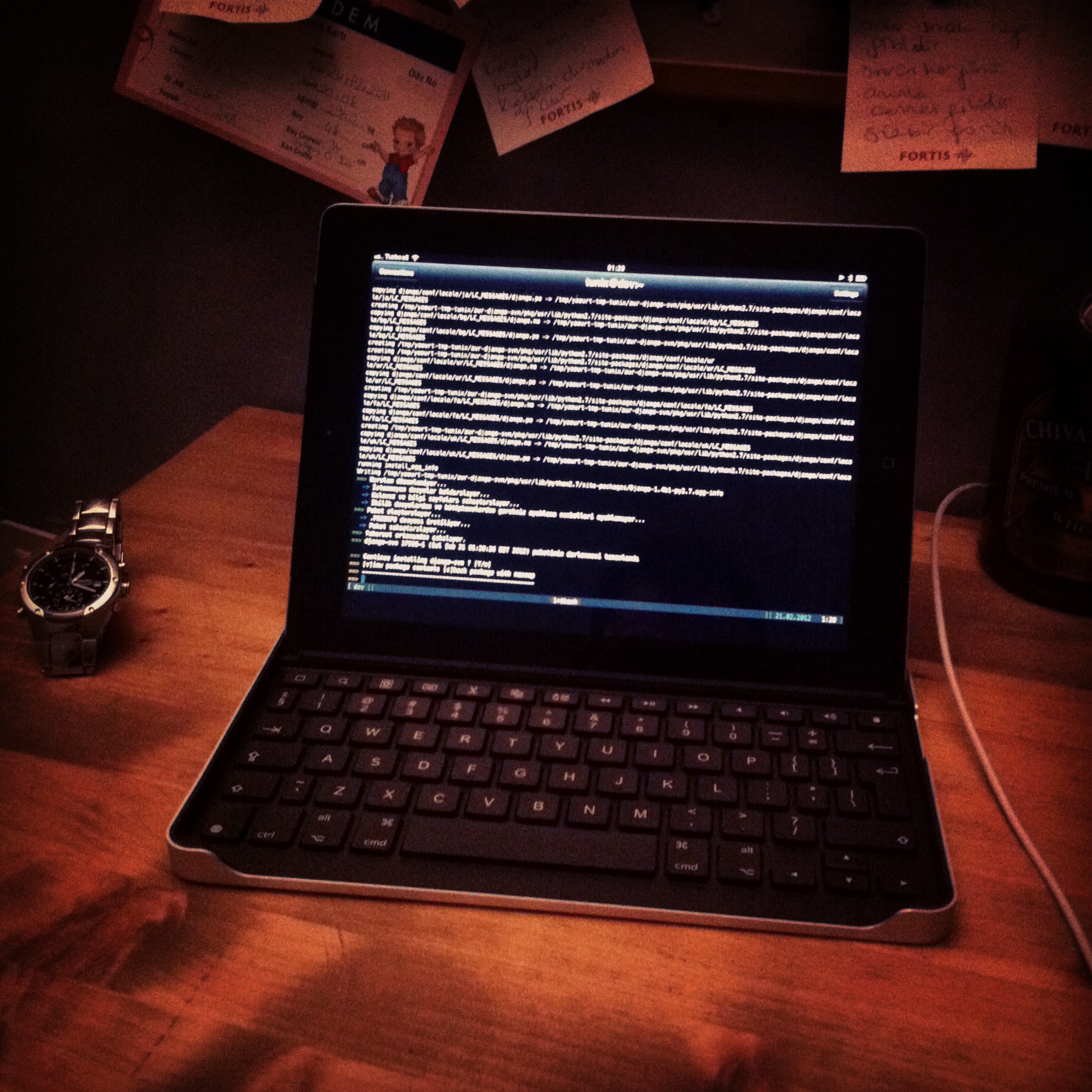  When I wrote code in SSH sessions, using an iPad.. 