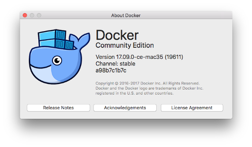 Bu yazıyı yazdığım sırada Docker CE 17.09.0-ce-mac35 (19611) var.